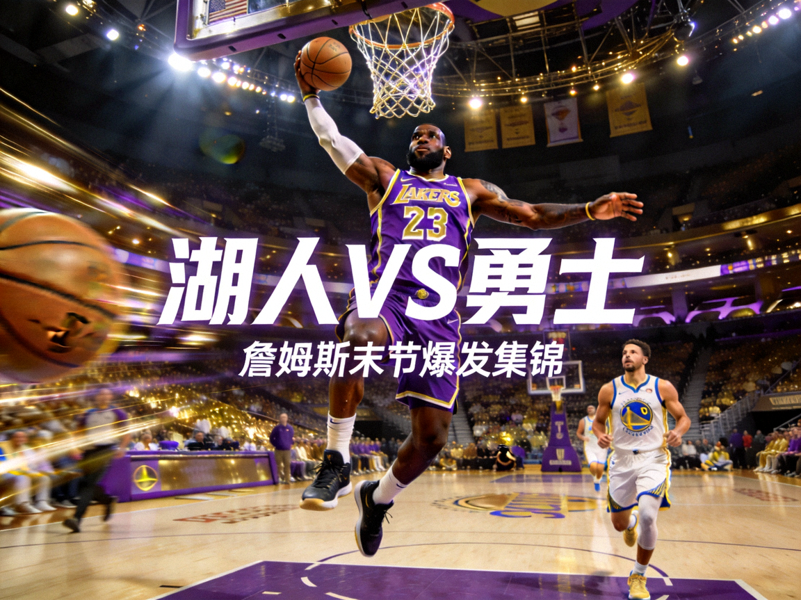 洛杉矶湖人队对阵金州勇士队的NBA精彩集锦视频封面，詹姆斯末节爆发